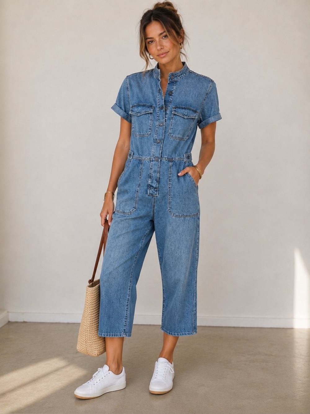 Gap Denim Cropped Jumpsuit